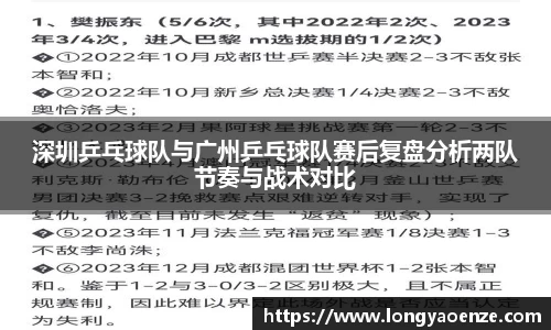 深圳乒乓球队与广州乒乓球队赛后复盘分析两队节奏与战术对比